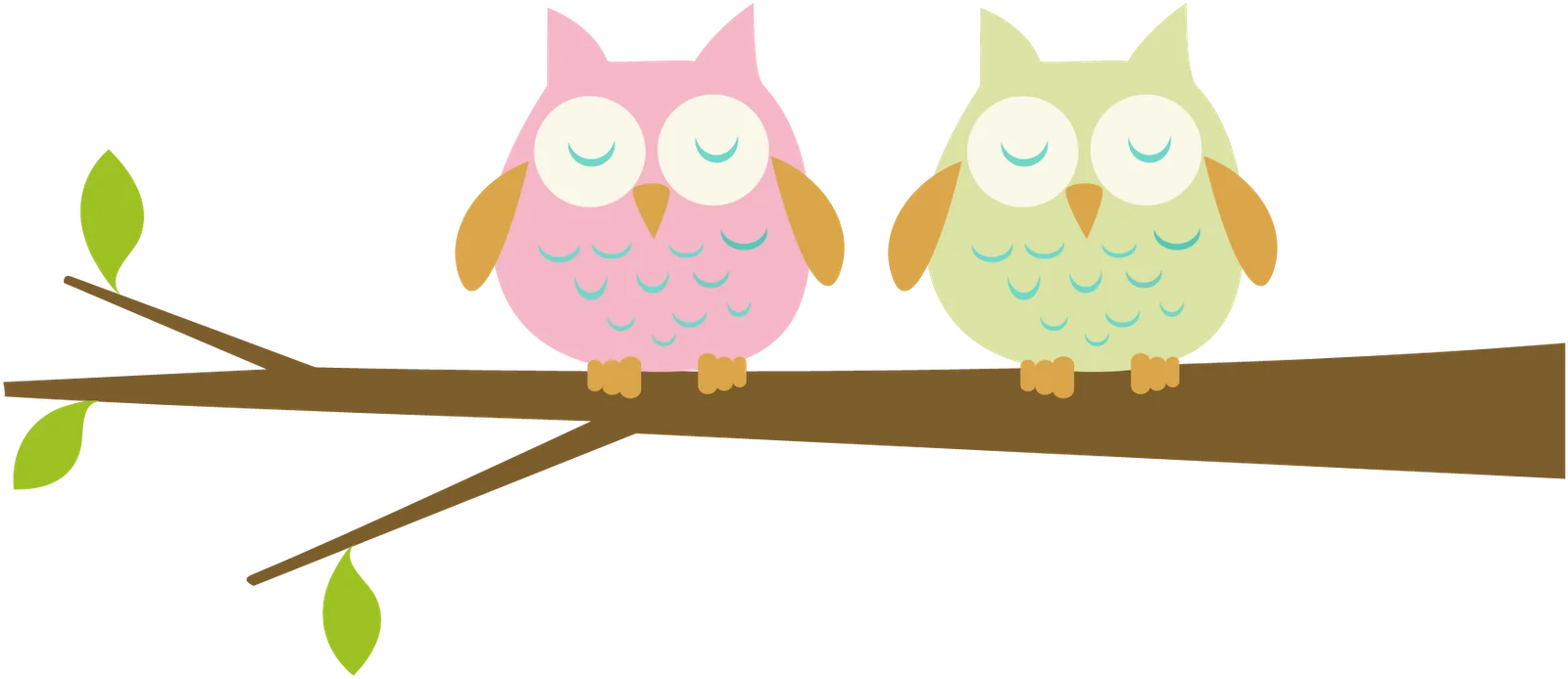 Adorable Pastel Owl Companions Perched on a Whimsical Tree Branch Clipart