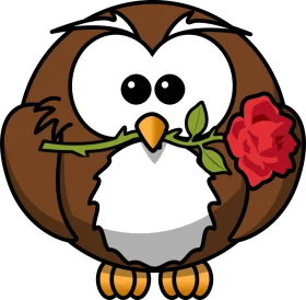 Adorable Romantic Owl Clipart Holding a Passionate Red Rose