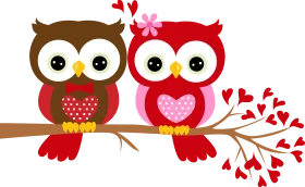 Adorable Valentine's Day Owl Couple Perched on Love-Filled Branch Clipart