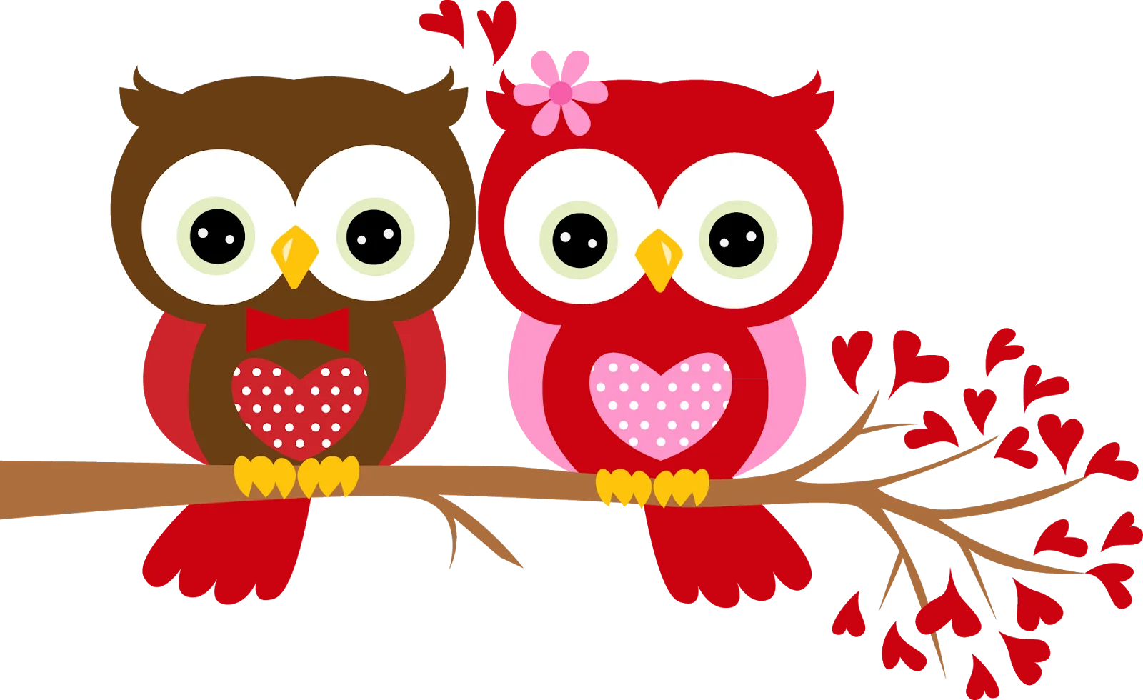 Adorable Valentine's Day Owl Couple Perched on Love-Filled Branch Clipart