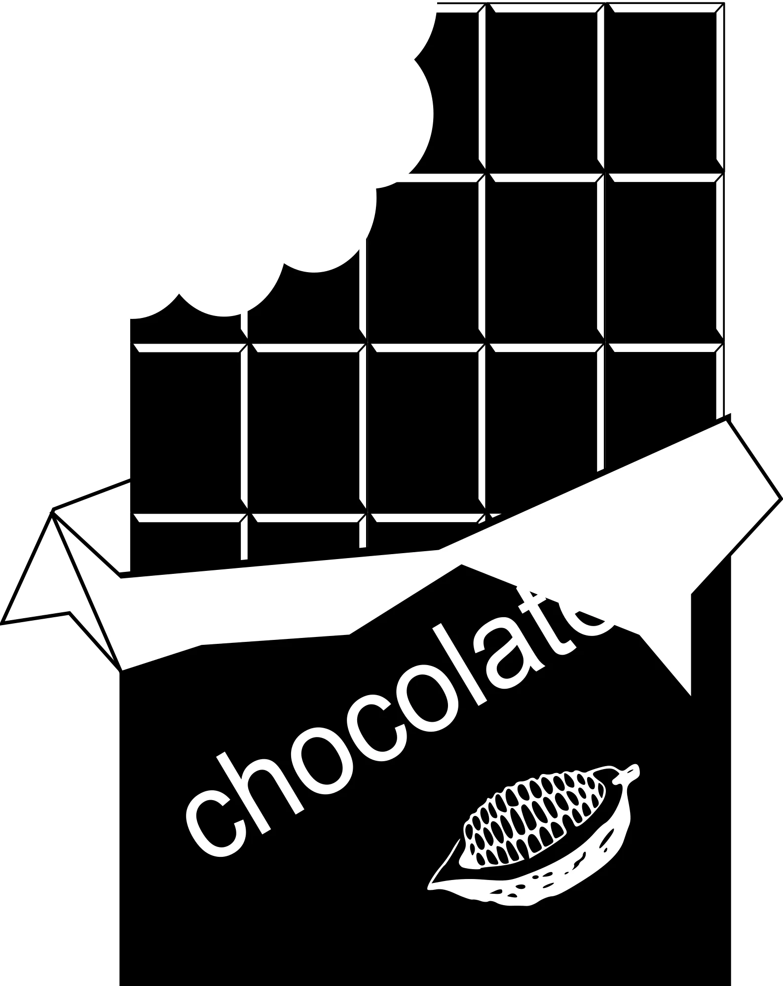 Black and White Stylized Chocolate Bar Clipart with Cocoa Bean Icon