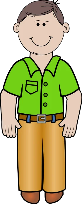 Cheerful Cartoon Dad Clipart Illustration in Green Shirt and Khaki Pants