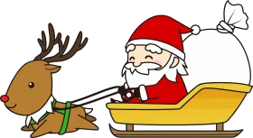 Cheerful Christmas Clipart Illustration of Santa Claus Riding Sleigh with Reindeer