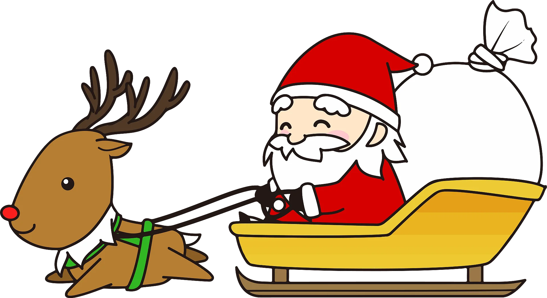 Cheerful Christmas Clipart Illustration of Santa Claus Riding Sleigh with Reindeer