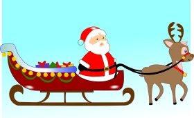Cheerful Christmas Clipart of Santa Claus and Reindeer Riding Festive Holiday Sleigh