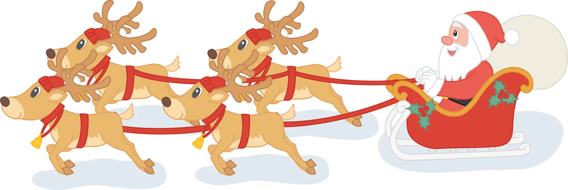 Cheerful Christmas Clipart: Santa's Magical Reindeer Sleigh Ride Illustration