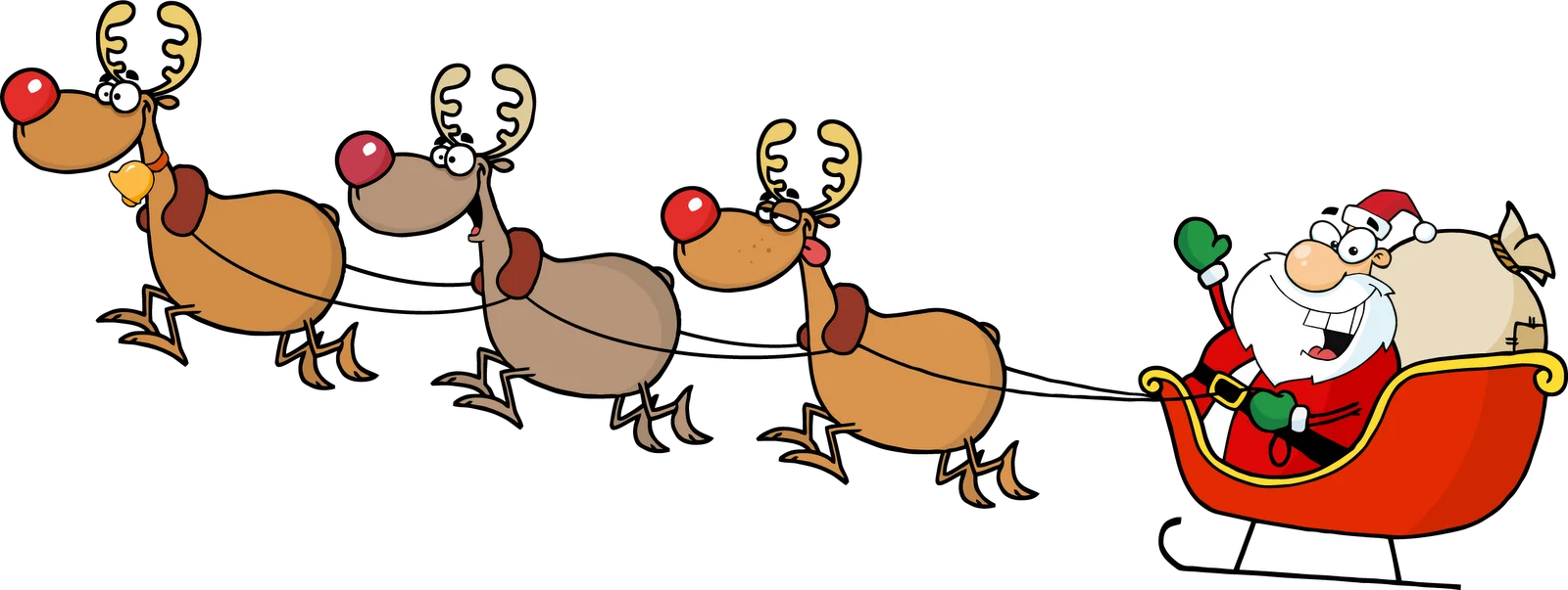 Cheerful Christmas Clipart: Santa's Sleigh Ride with Reindeer Pulling Festive Sled