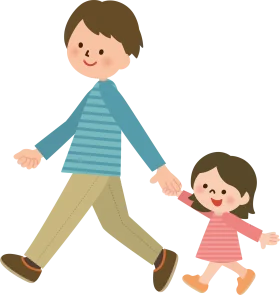 Cheerful Father and Daughter Walking Together in Adorable Cartoon Clipart Style