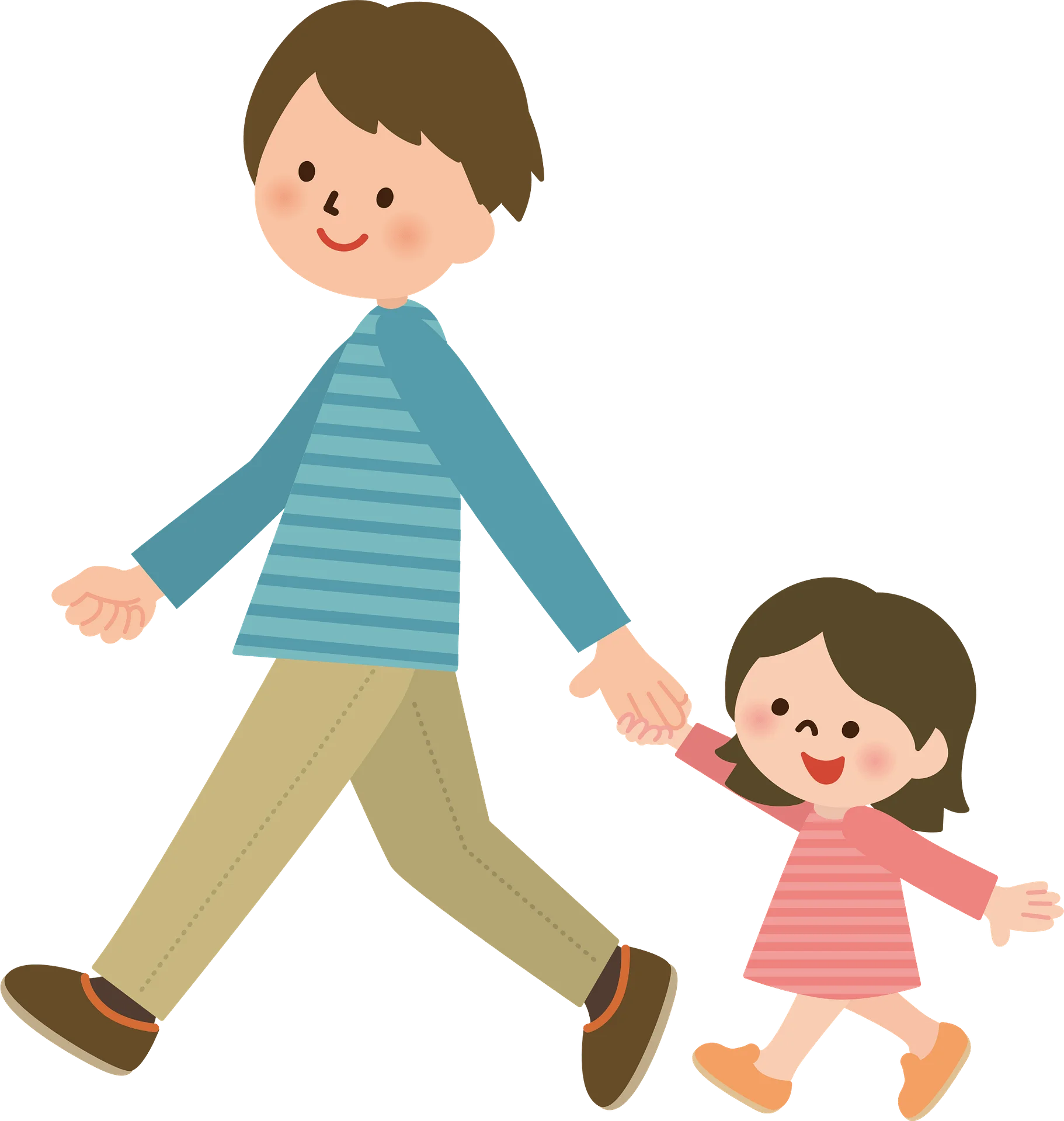 Cheerful Father and Daughter Walking Together in Adorable Cartoon Clipart Style