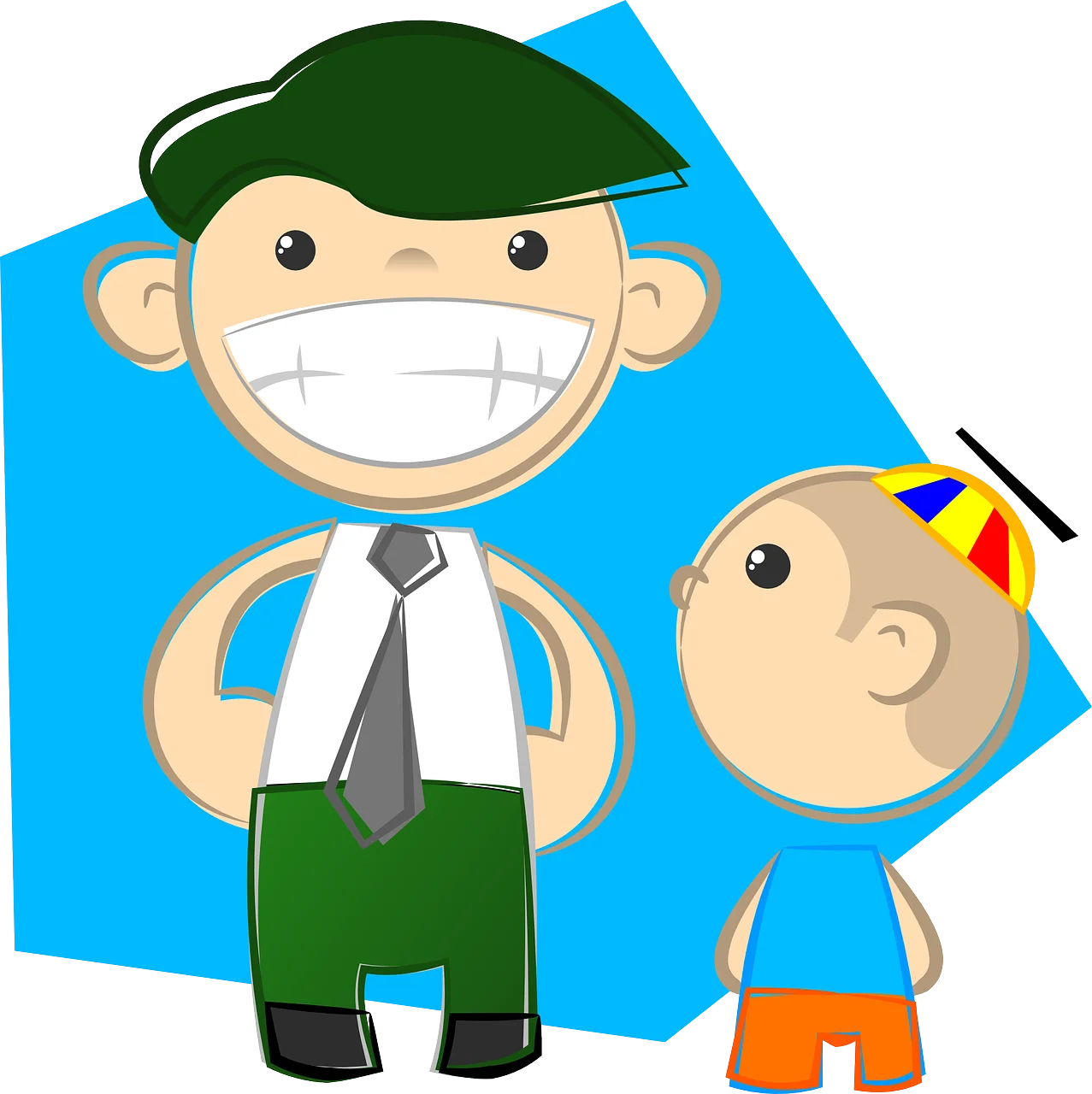 Cheerful Father and Son Cartoon Characters Playful Family Clipart Illustration