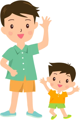 Cheerful Father and Son Waving Together in Adorable Family Clipart Illustration