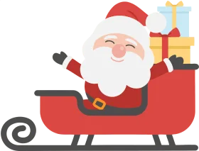 Cheerful Santa Claus Riding Festive Red Sleigh Clipart Design for Holiday Celebrations