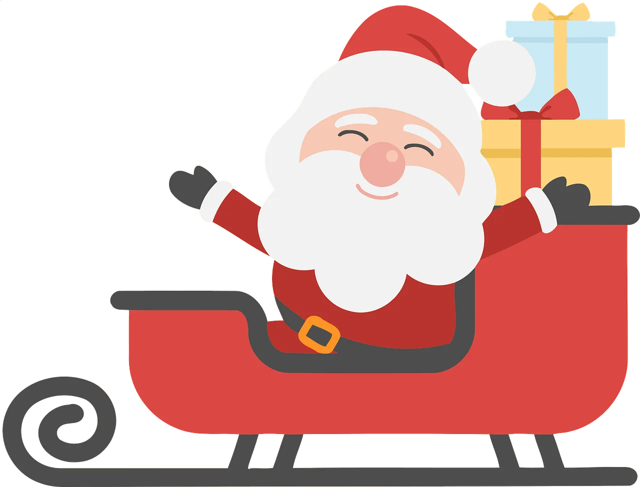 Cheerful Santa Claus Riding Festive Red Sleigh Clipart Design for Holiday Celebrations
