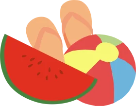 Cheerful Summer Fun Clipart Featuring Watermelon Slice and Beach Ball