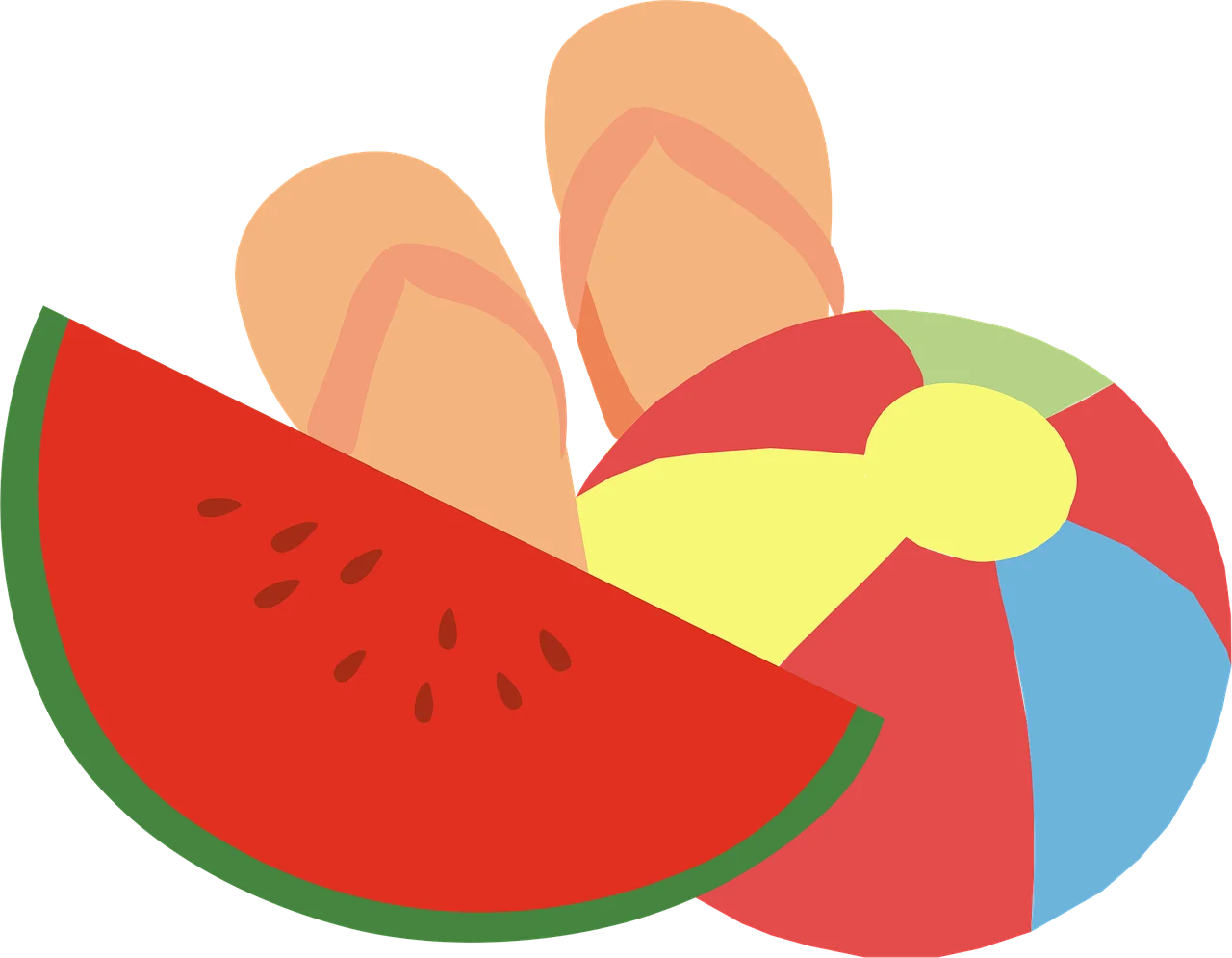 Cheerful Summer Fun Clipart Featuring Watermelon Slice and Beach Ball