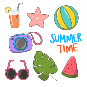 Cheerful Summer Time Clipart Collection with Playful Beach and Leisure Icons