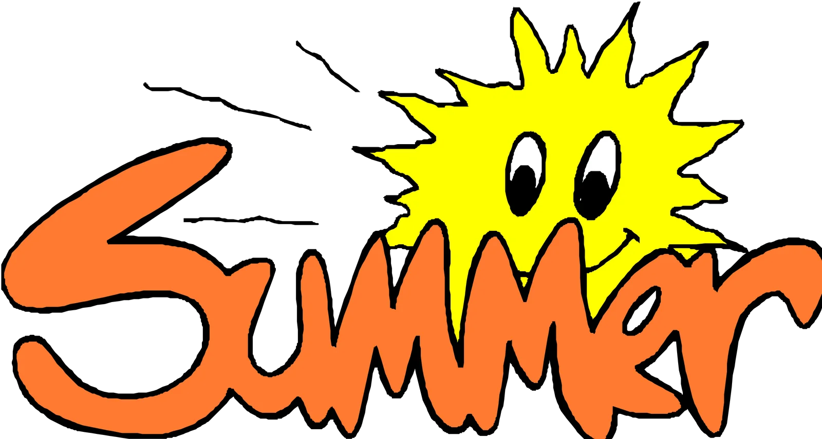 Cheerful Summertime Clipart with Smiling Sun and Playful Orange Letters