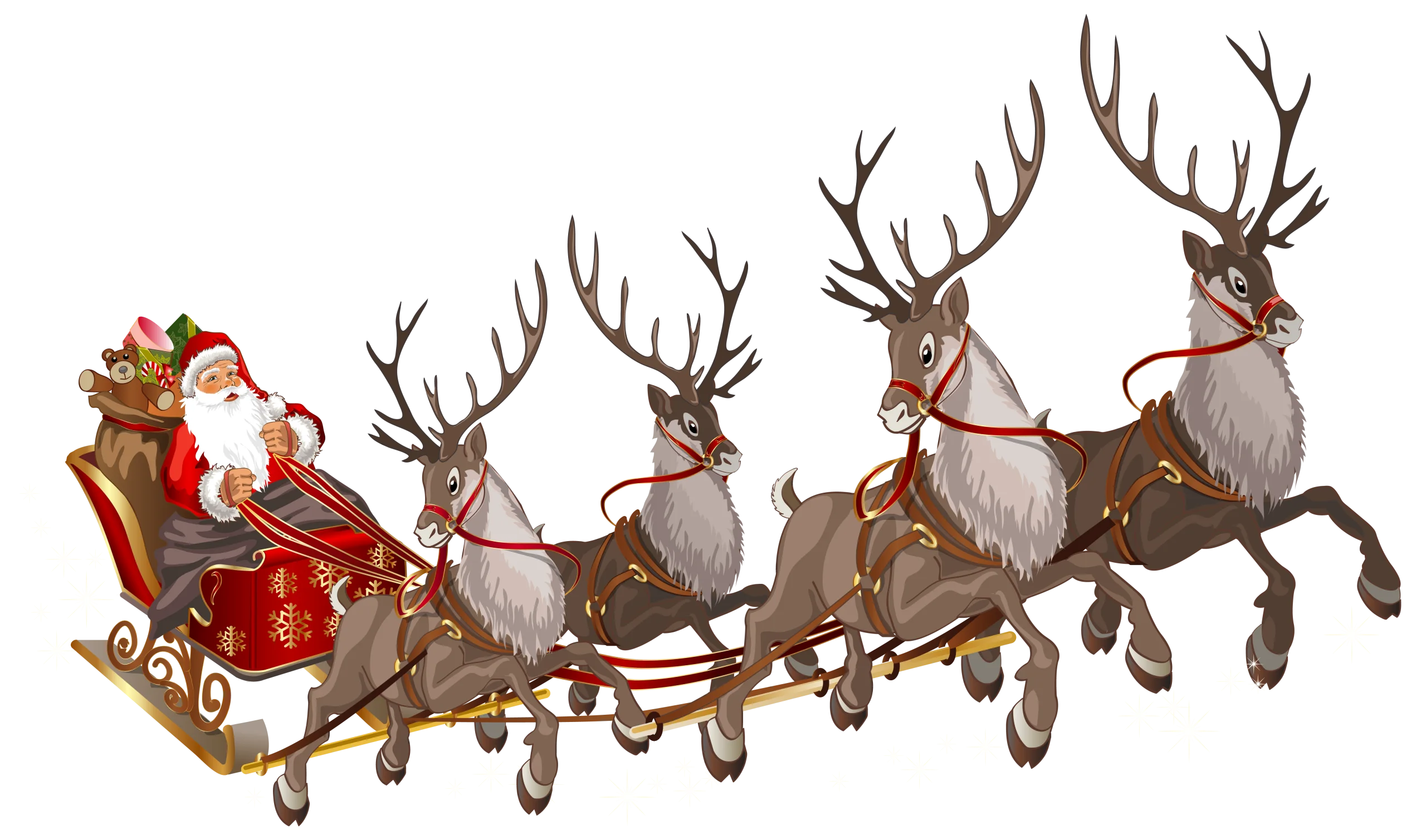 Classic Christmas Magic: Santa's Magnificent Reindeer-Drawn Sleigh Festive Clipart Illustration