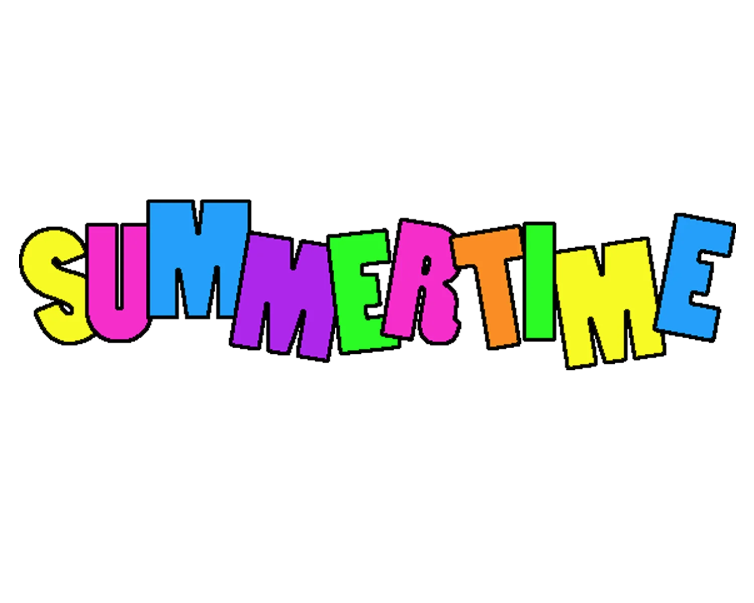 Colorful and Playful Summertime Clipart with Cheerful Block Letters