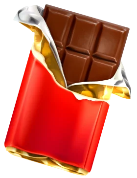 Delectable Milk Chocolate Bar Clipart with Glossy Red Wrapper Partially Unwrapped