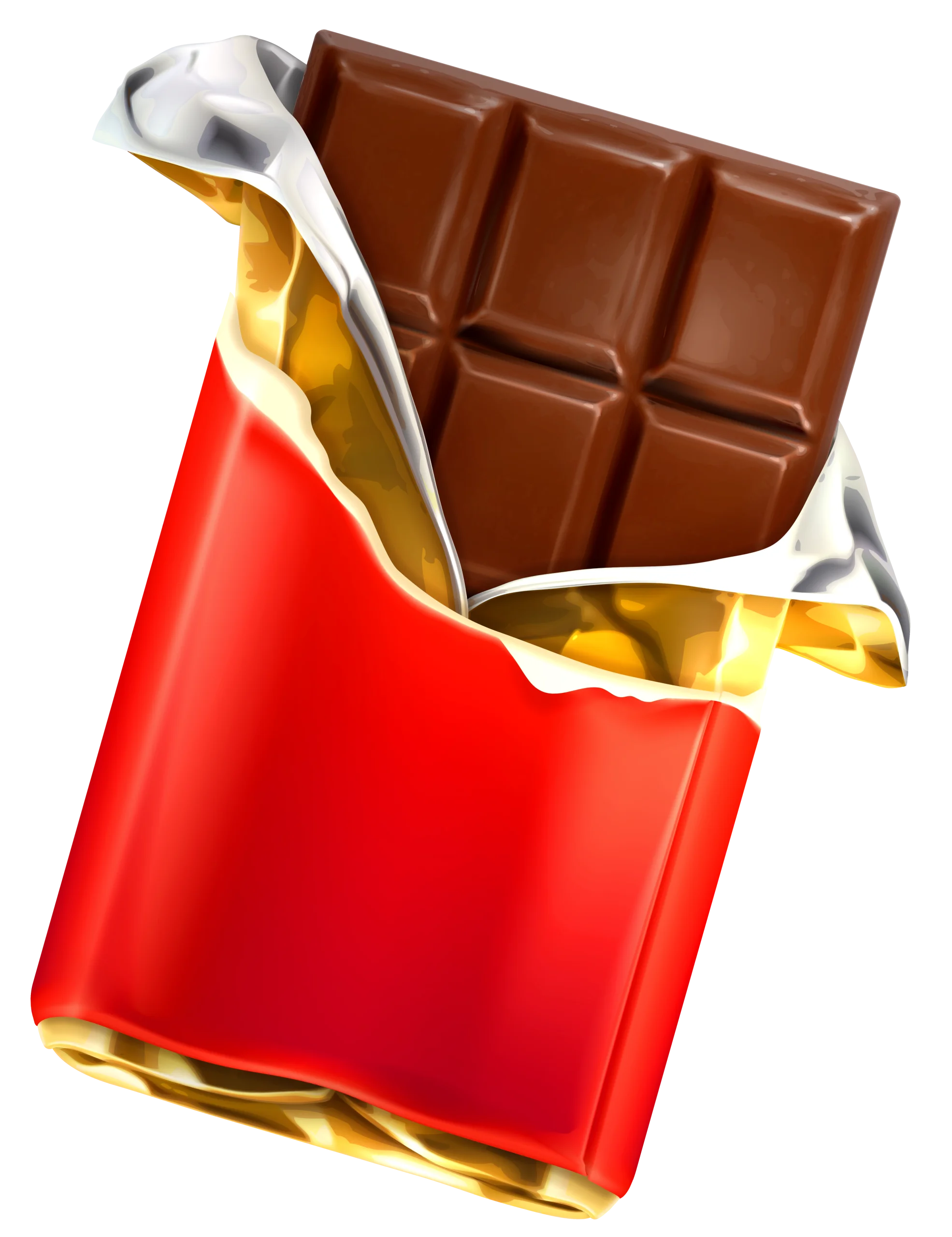 Delectable Milk Chocolate Bar Clipart with Glossy Red Wrapper Partially Unwrapped