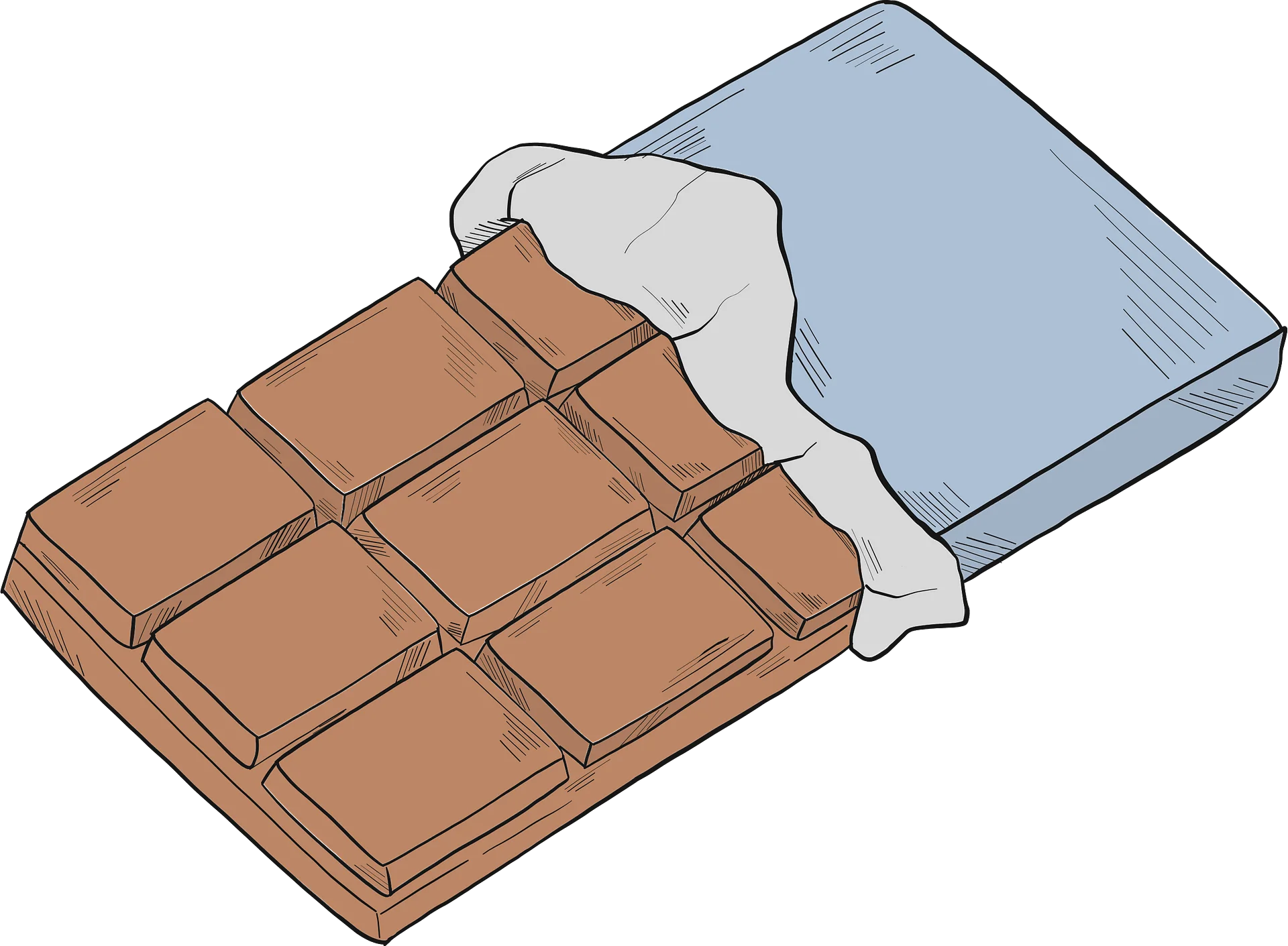 Delectable Milk Chocolate Bar Clipart with Partially Unwrapped Foil Wrapper