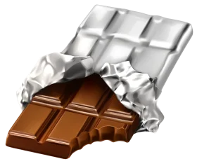 Delectable Milk Chocolate Bar Clipart with Partially Unwrapped Silver Foil Wrapper