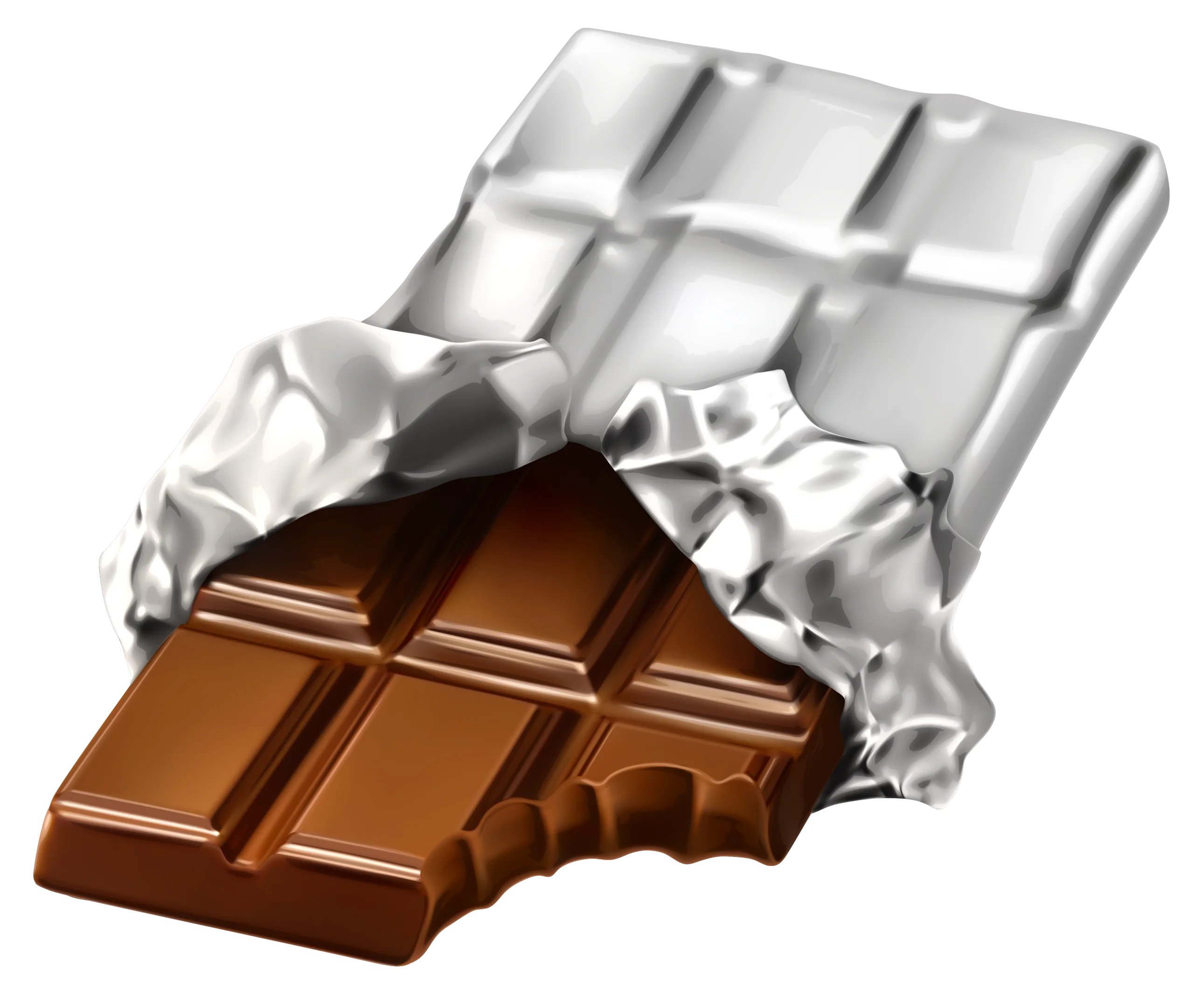 Delectable Milk Chocolate Bar Clipart with Partially Unwrapped Silver Foil Wrapper