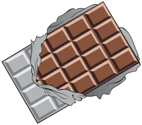 Delectable Milk Chocolate Bar Clipart with Partially Unwrapped Silver Foil Wrapper