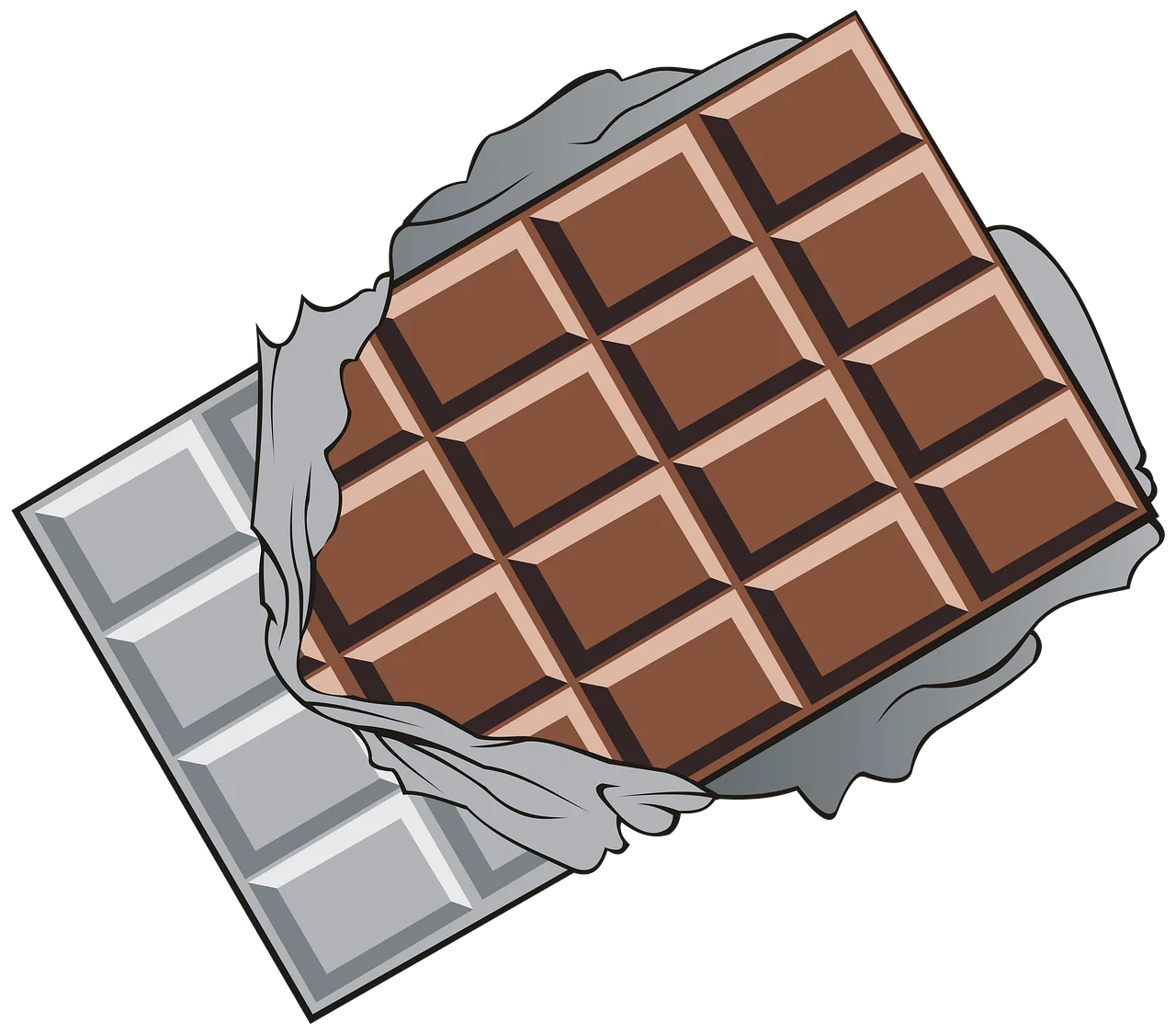 Delectable Milk Chocolate Bar Clipart with Partially Unwrapped Silver Foil Wrapper
