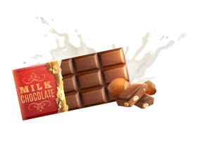 Delectable Milk Chocolate Bar with Splashing Milk and Almonds Clipart Illustration
