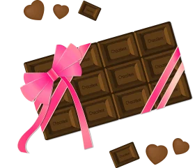 Delightful Chocolate Bar Clipart with Pink Ribbon and Heart-Shaped Treats