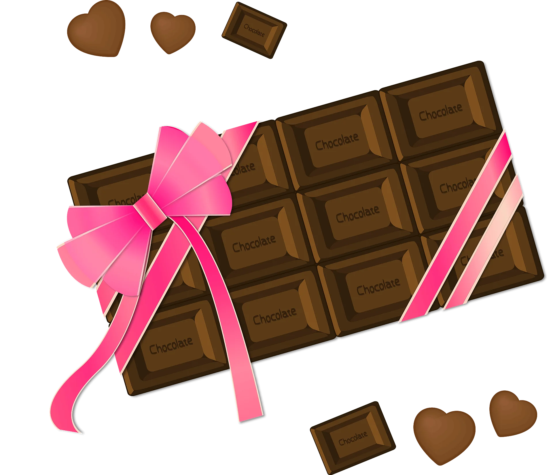 Delightful Chocolate Bar Clipart with Pink Ribbon and Heart-Shaped Treats
