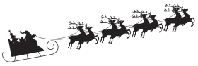 Festive Black and White Christmas Santa Sleigh and Reindeer Silhouette Clipart Design