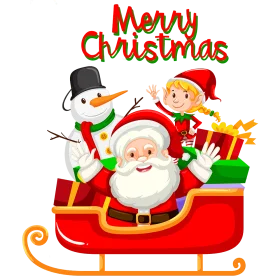 Festive Christmas Clipart Featuring Santa, Snowman, and Elf on a Joyful Sleigh Ride