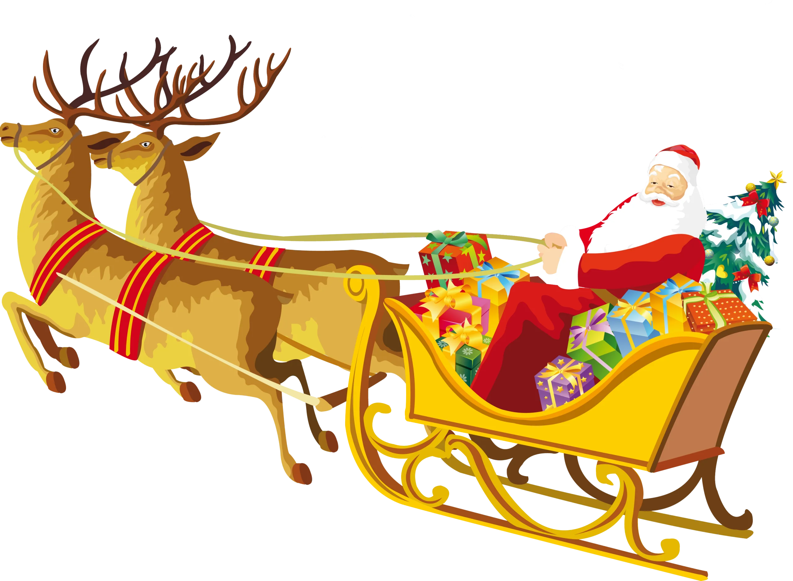 Festive Christmas Clipart Illustration of Santa's Magical Reindeer-Drawn Sleigh