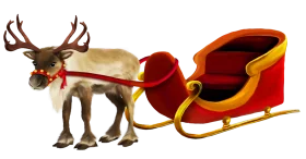 Festive Christmas Clipart: Reindeer Pulling Santa's Magical Golden Sleigh