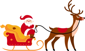 Festive Christmas Clipart: Santa Claus Riding Magical Reindeer Sleigh Illustration