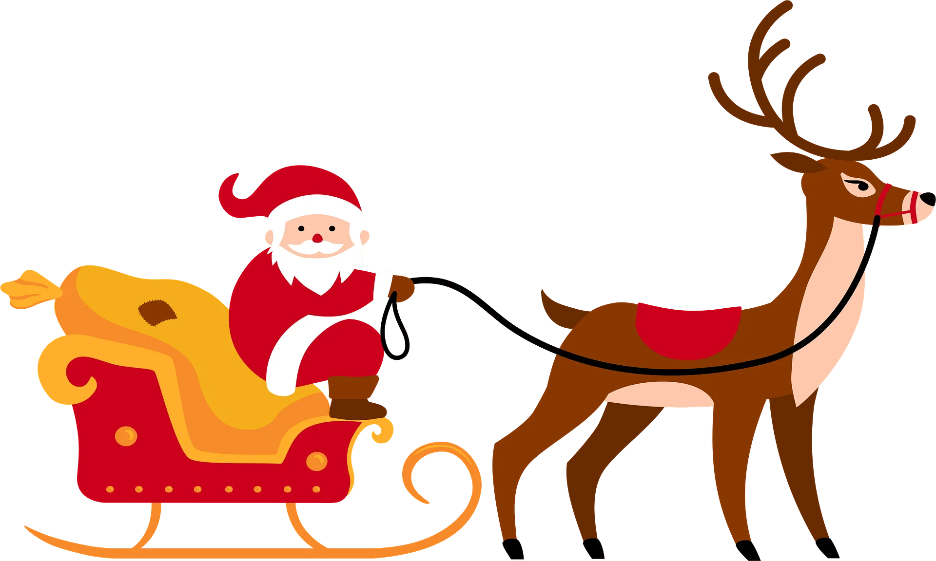 Festive Christmas Clipart: Santa Claus Riding Reindeer Sleigh with Jolly Expression