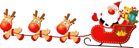 Festive Christmas Clipart: Santa's Magical Reindeer-Pulled Sleigh Laden with Colorful Gifts