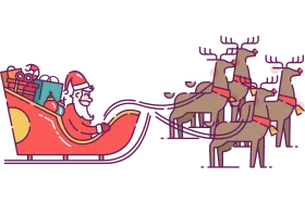 Festive Christmas Clipart: Santa's Sleigh Drawn by Reindeer with Colorful Presents