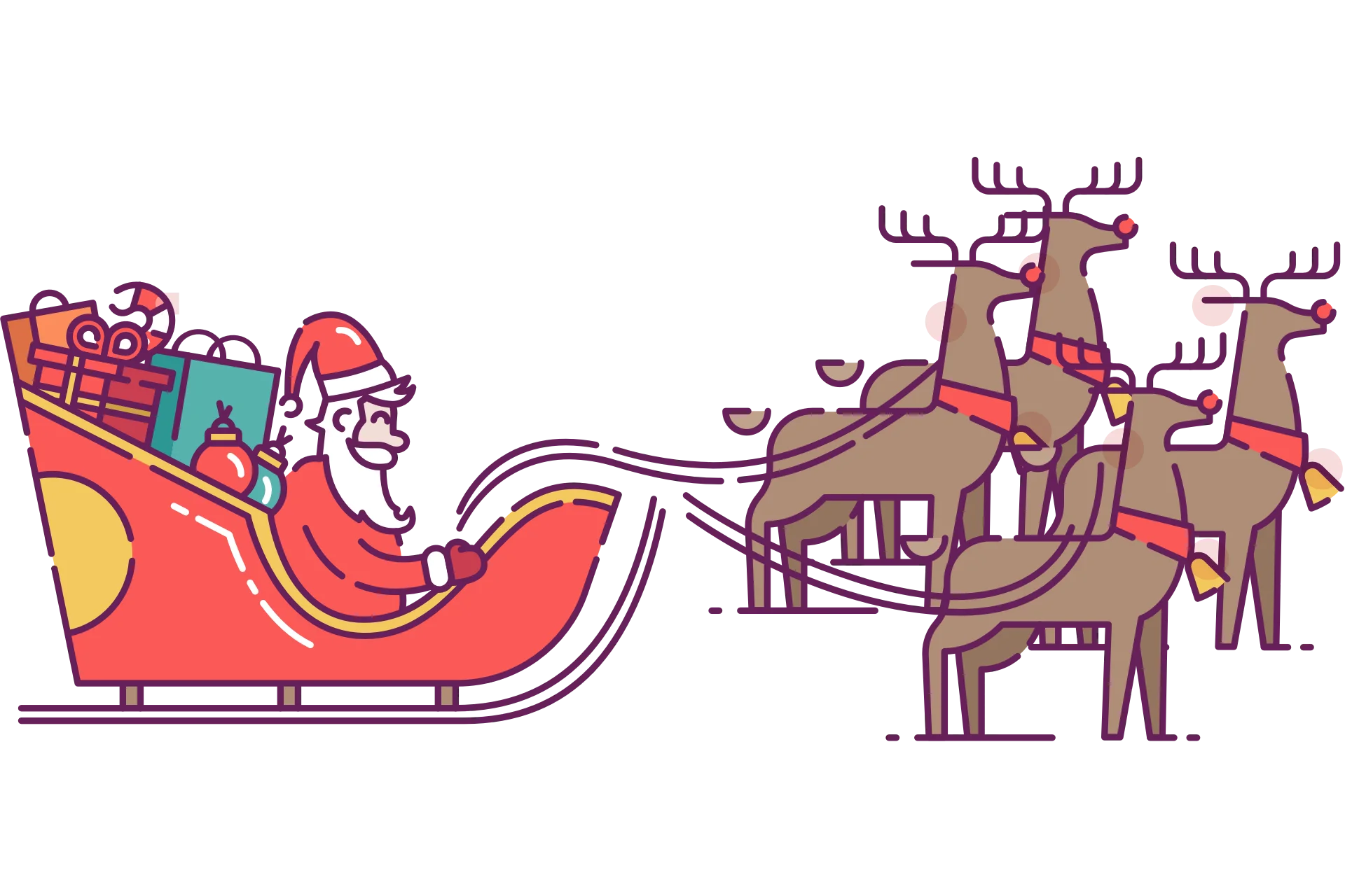 Festive Christmas Clipart: Santa's Sleigh Drawn by Reindeer with Colorful Presents