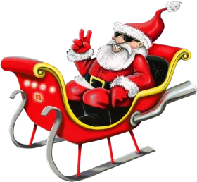 Festive Christmas Santa Claus Riding Colorful Holiday Sleigh Clipart Design