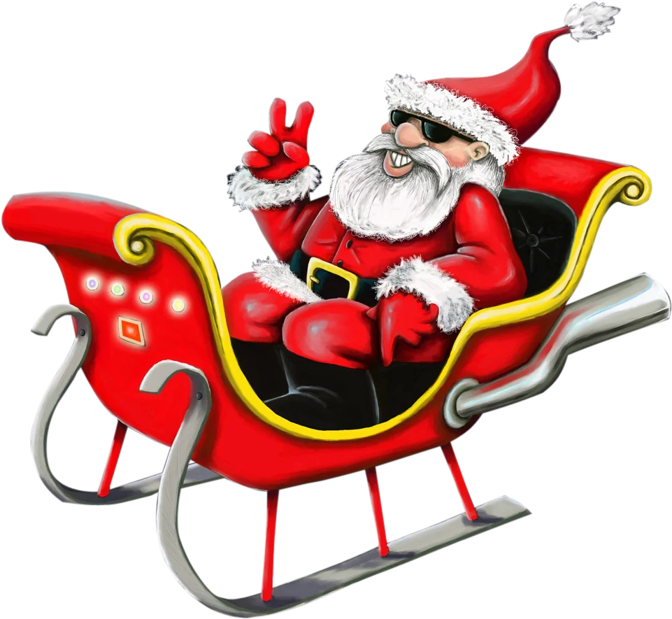 Festive Christmas Santa Claus Riding Colorful Holiday Sleigh Clipart Design