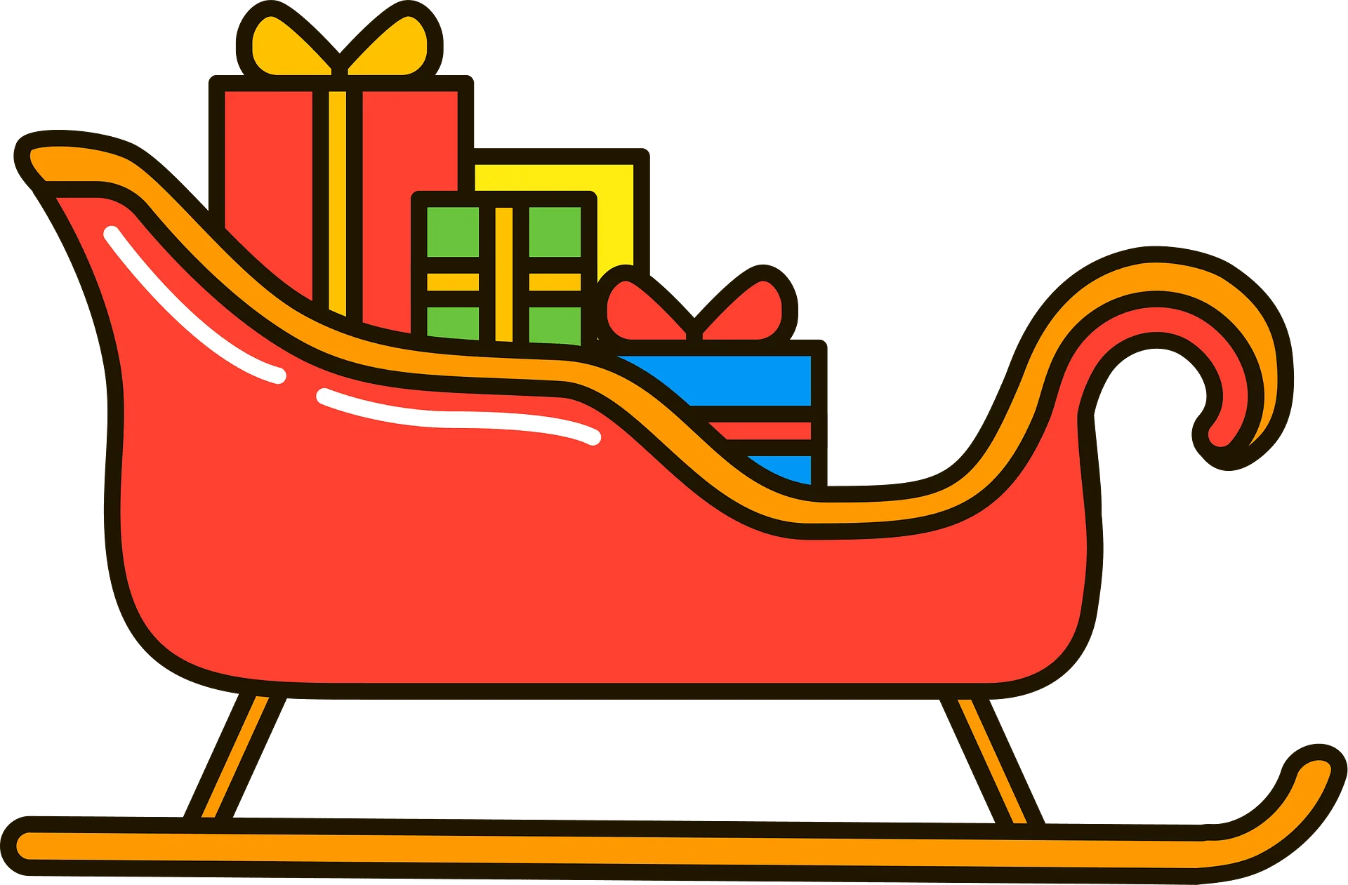Festive Christmas Santa Claus Sleigh Clipart with Colorful Gift Presents