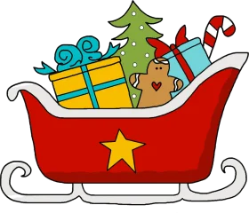 Festive Christmas Sleigh Clipart Brimming with Holiday Cheer and Colorful Gifts