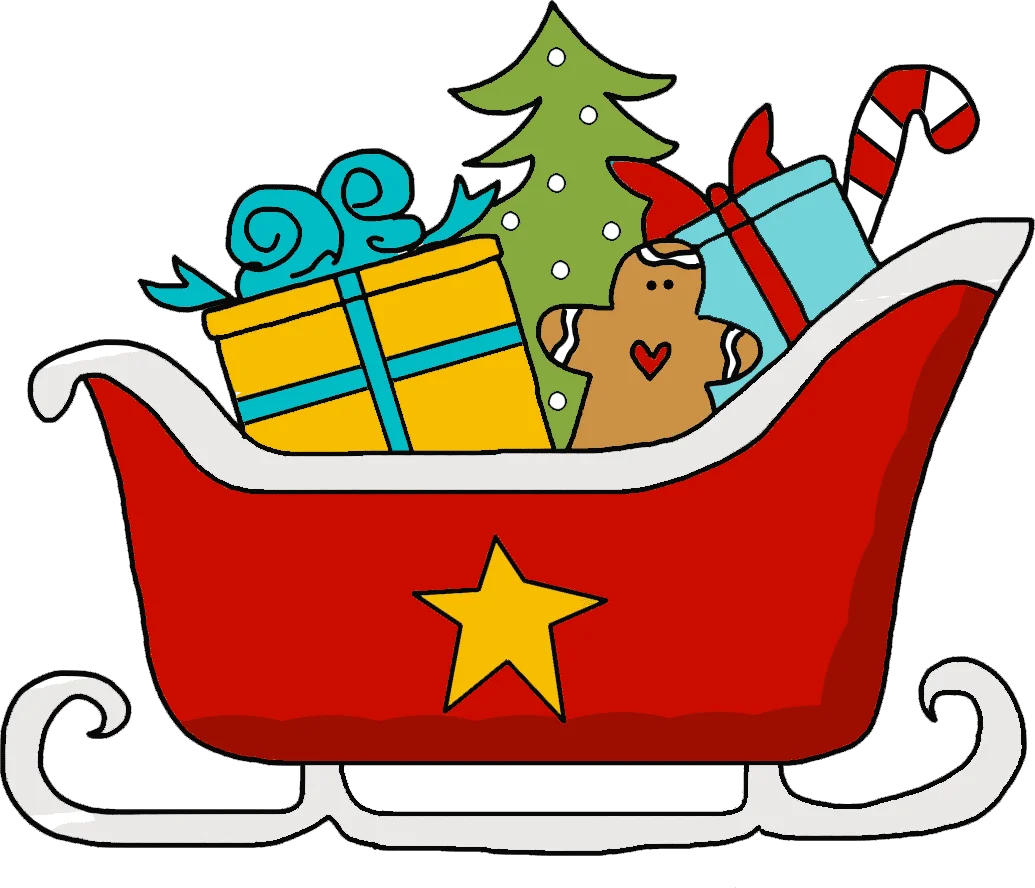 Festive Christmas Sleigh Clipart Brimming with Holiday Cheer and Colorful Gifts