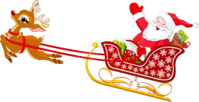 Festive Christmas Sleigh Clipart with Jolly Santa and Reindeer Gliding Through Holiday Magic