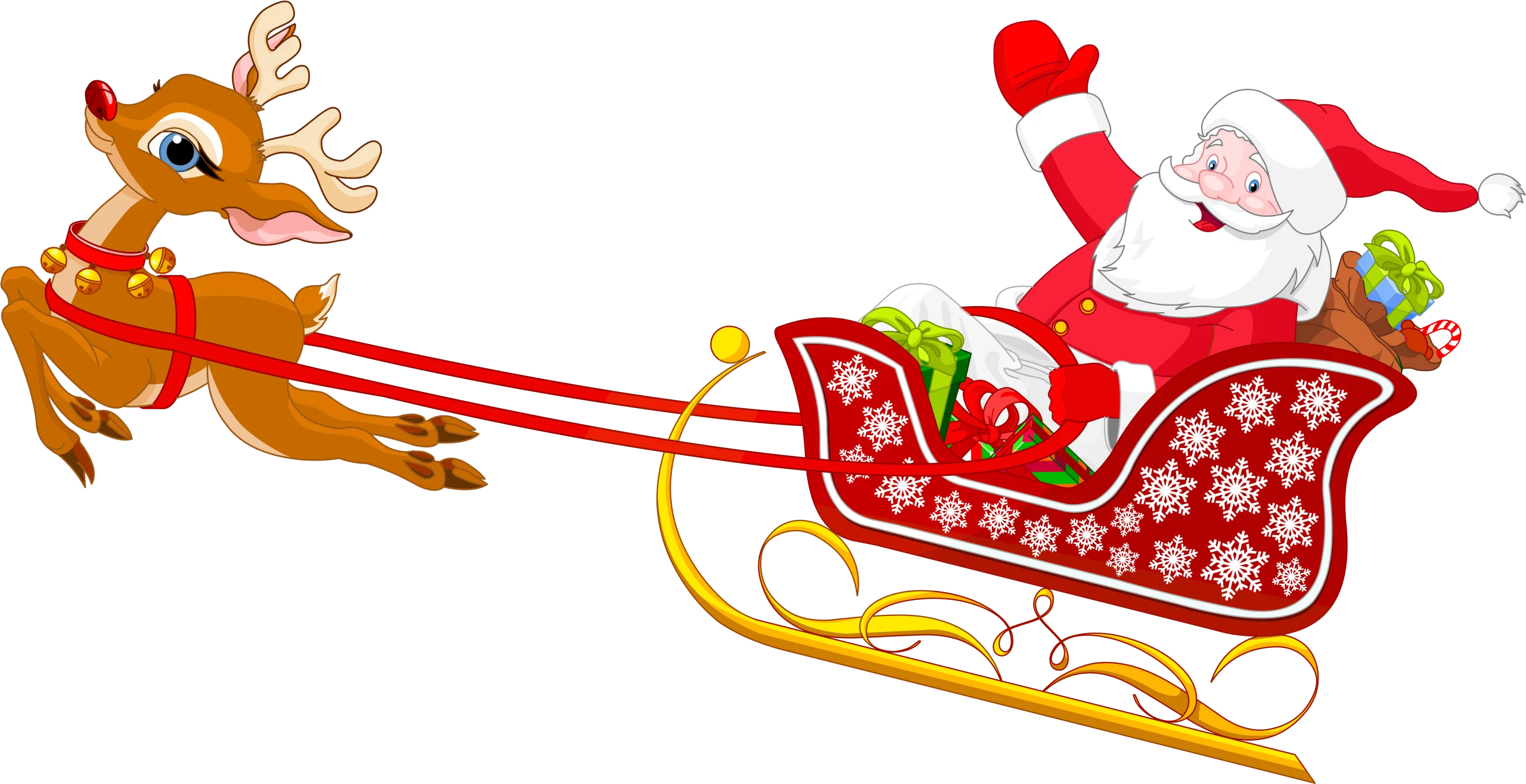 Festive Christmas Sleigh Clipart with Jolly Santa and Reindeer Gliding Through Holiday Magic