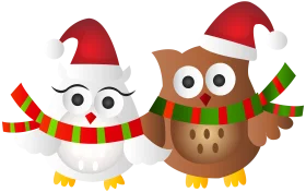 Festive Holiday Owls Clipart: Whimsical Christmas Cartoon Woodland Characters